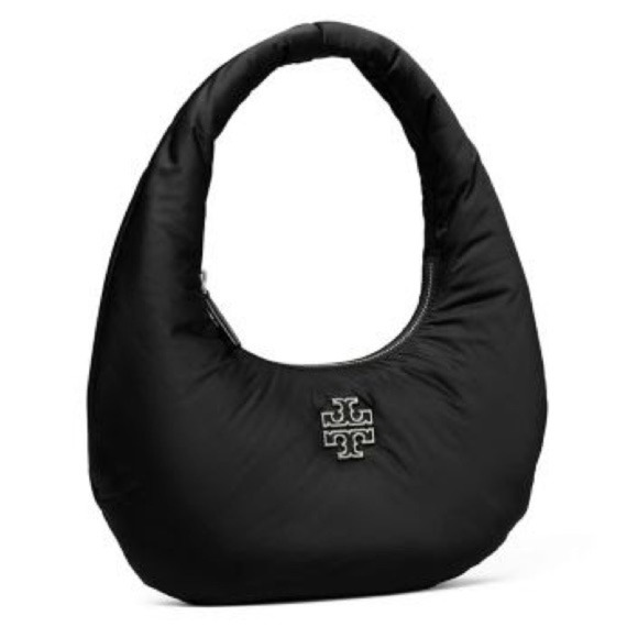 Tory Burch Britten Nylon Puffy Shoulder Bag Black Silver - Picture 11 of 13